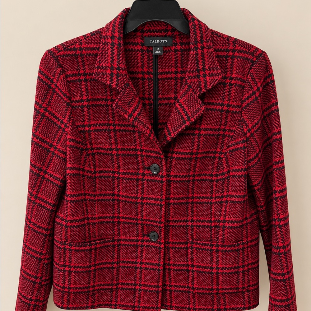 Talbots Red and Black Plaid Blazer